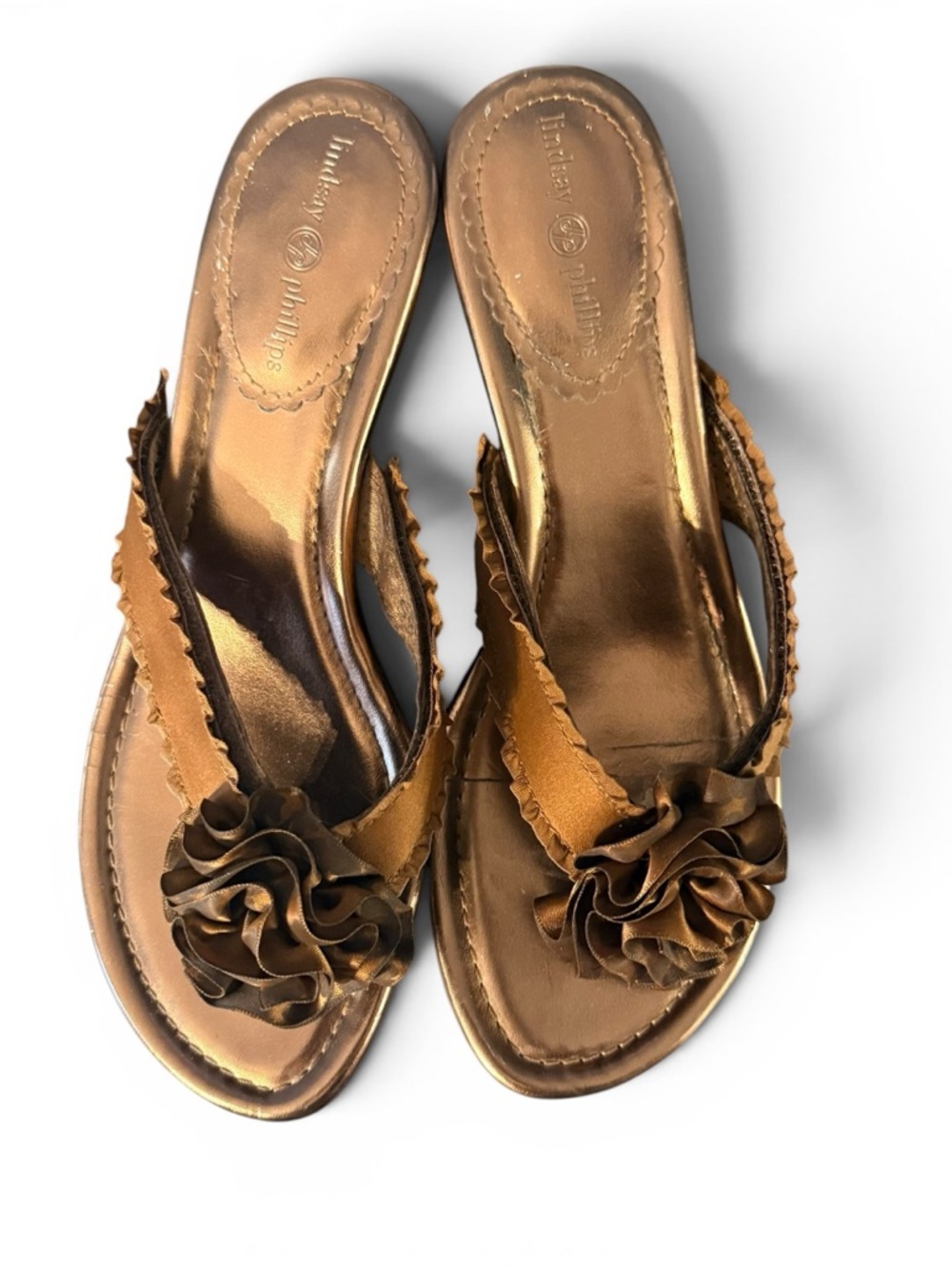 Lindsay Phillips Size 8 Customizable Bronze Floral Slide Sandals